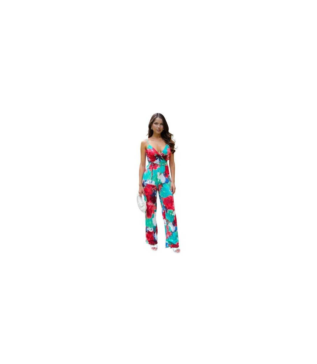 Womens/ladies Printed Waist Tie Spaghetti Strap Jumpsuit Multicoloured AX Paris-1