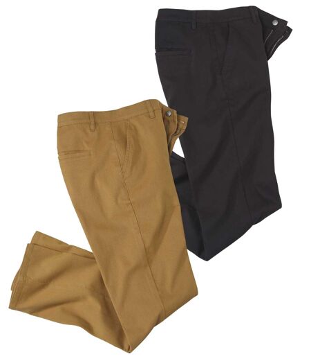 Pack of 2 Men's Casual Chinos - Black Camel