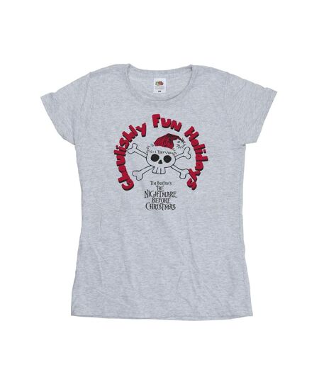 Disney T-shirt en coton Femme/Ladies The Nightmare Before Christmas Ghouishly Fun Holidays (Les cauchemars avant Noël) (Gris sportif) - UTBI35826