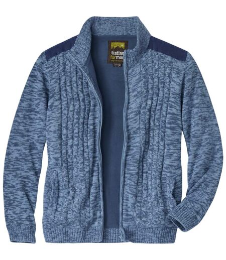Men's Blue Fleece-Lined Knitted Jacket 