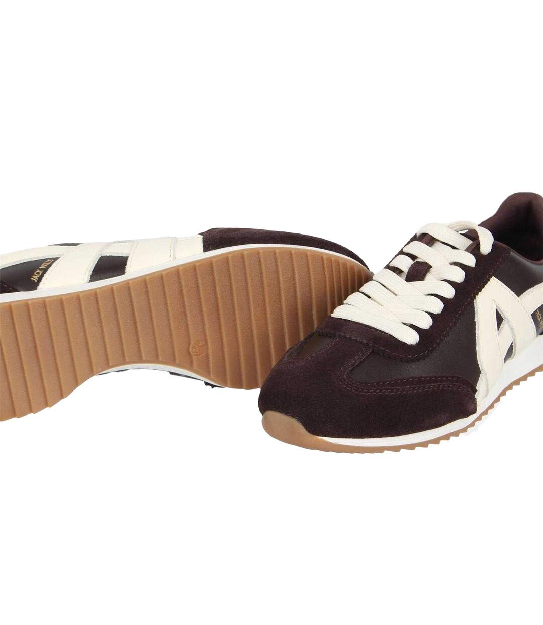 Womens/ladies Starbury Retro Leather Flat Trainers Brown White Jack Wills-4