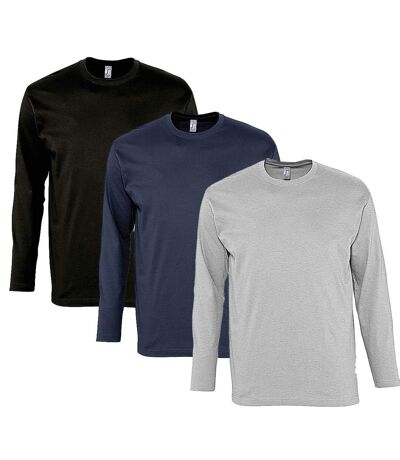 lot 3 T-shirts manches longues HOMME - noir gris bleu marine