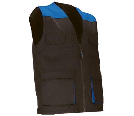 Gilet de travail léger - Unisexe - REF THUNDER - noir et bleu roi