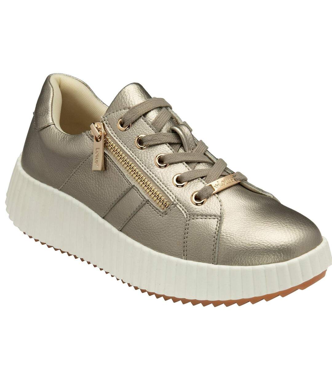 Womens/ladies Kora Leather Trainers Gold Lotus Shoes-1