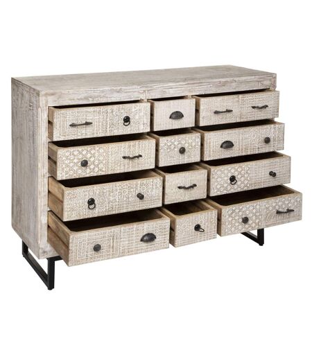 Commode 12 tiroirs Ajay en bois blanchi - Beige