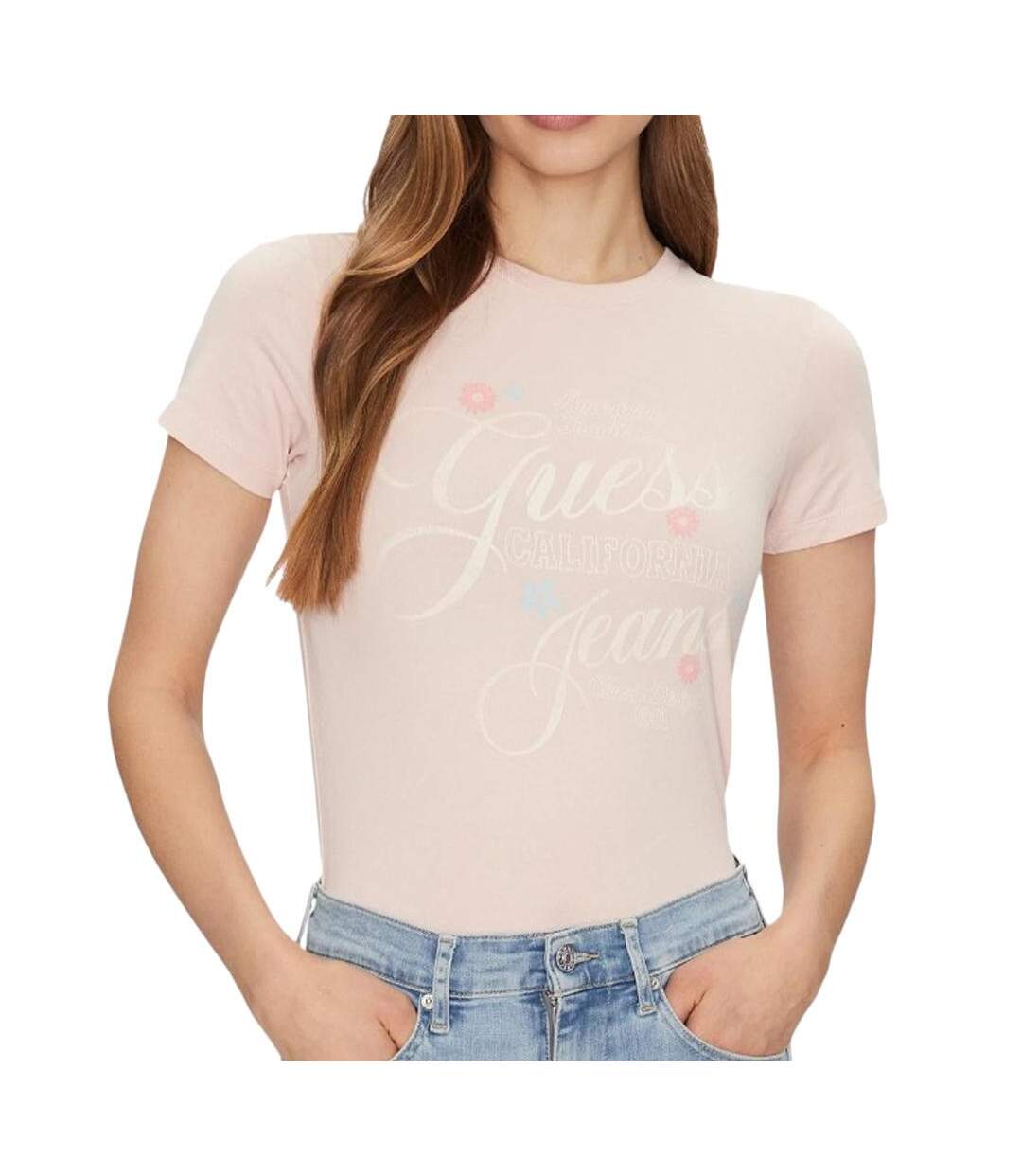 T-shirt rose femme guess n gj ss slim flower-1