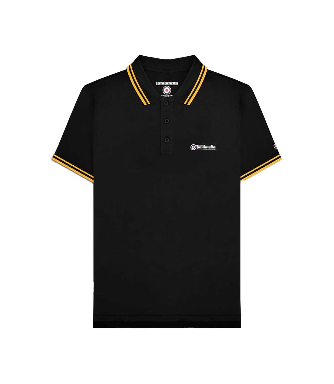 Mens Twin Tip Polo Shirt White Black Gold Lambretta-1