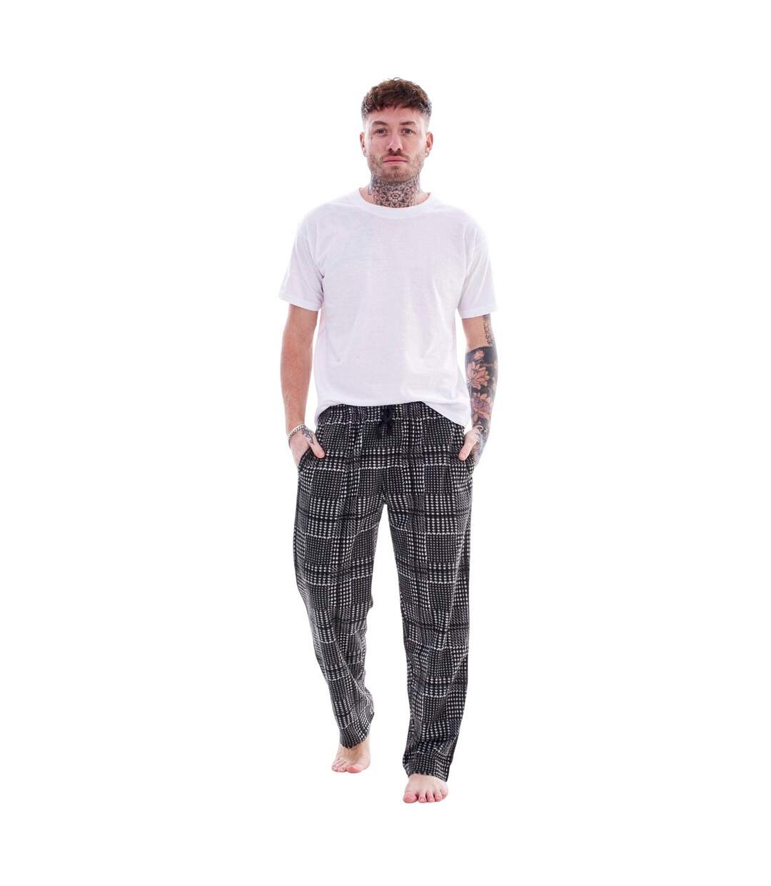 Pantalons De Détente Motif/style Pied-de-poule Homme Noir Gris Keanu-1
