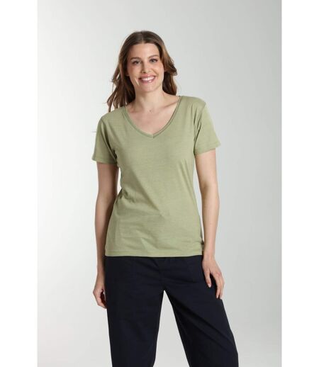 Tee Shirt Col V Manches Courtes Femme Maddy  Sauge() | Gerard Pasquier Avec Col-v | Gerard Pasquier