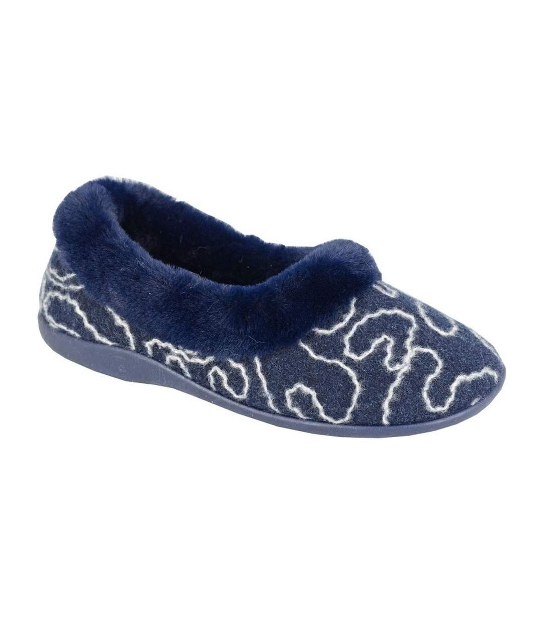 Womens/ladies deeta abstract slippers navy Sleepers-1