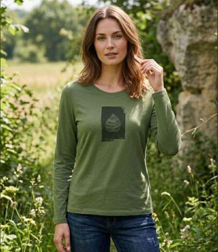 MAYFLOWER NIKKI4 : Tee-shirt manches longues olive en coton pour un style naturel