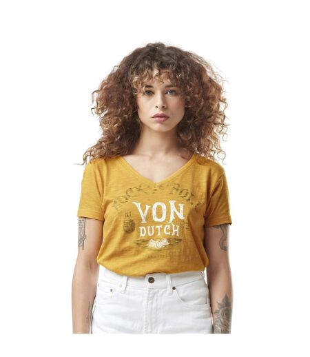 T-shirt femme en col v jersey flamme en coton Vintage Vondutch