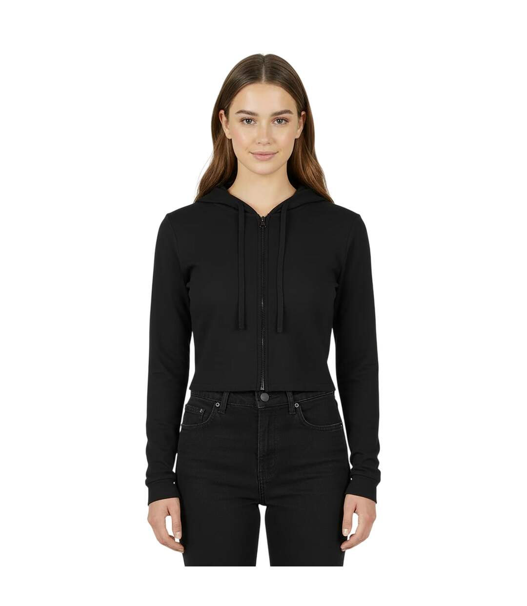 Womens/ladies Knitted Cropped Full Zip Hoodie Black Jack Wills-4