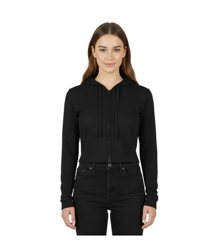 Womens/ladies Knitted Cropped Full Zip Hoodie Black Jack Wills