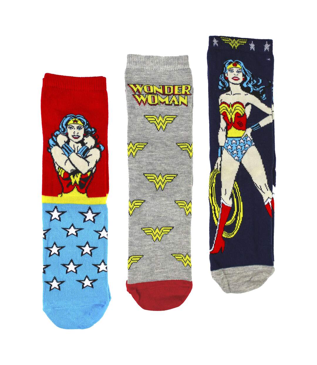 3 Pairs Ladies Cotton Novelty Socks - Wonder Woman Pattern Comfortable Socks-3