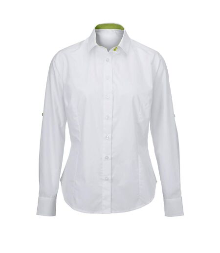 Alexandra Womens/Ladies Roll Sleeve Hospitality Work Long Sleeve Shirt (White/ Lime) - UTRW5349