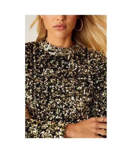 Dorothy Perkins Womens/Ladies Sequins Velvet Mini Dress (Gold) - UTDP1171