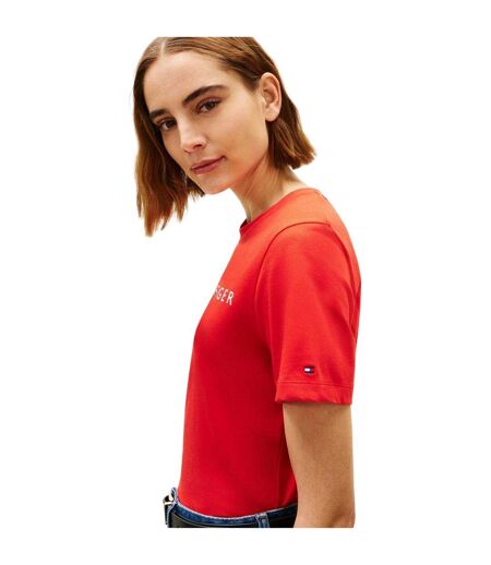 Womens/ladies Cropped Logo Cotton T-shirt Orange Tommy Hilfiger