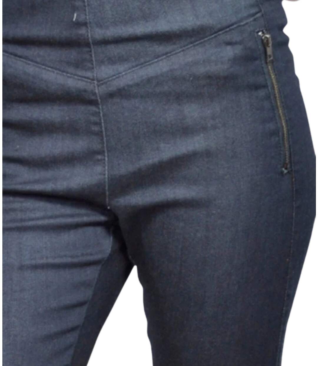 Pantalon femme taille haute coupe slim Bleu nuit - 5 poches, coton stretch-3