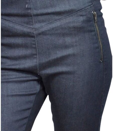 Pantalon femme taille haute coupe slim Bleu nuit - 5 poches, coton stretch