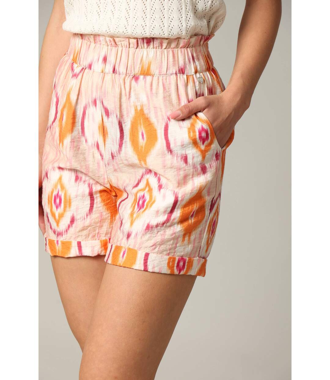 Short femme en viscose ethnique avec taille élastiquée SEVIRA-3