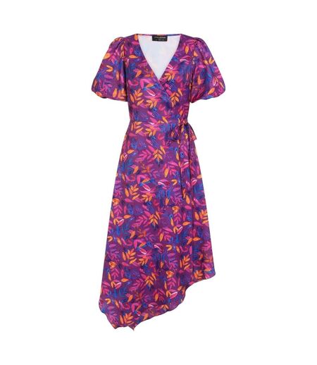 Robe Portefeuille Manches Bouffantes Motif/style Imprimé Feuille Femme Violet Little Mistress