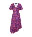 Robe Portefeuille Manches Bouffantes Motif/style Imprimé Feuille Femme Violet Little Mistress-1
