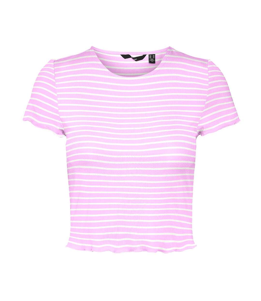 T-Shirt Rose/Blanc Femme Vero Moda Madi Jill - L