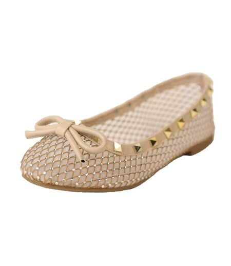 Womens/ladies Studded Trim Mesh Ballet Flats Nude Where´s That From