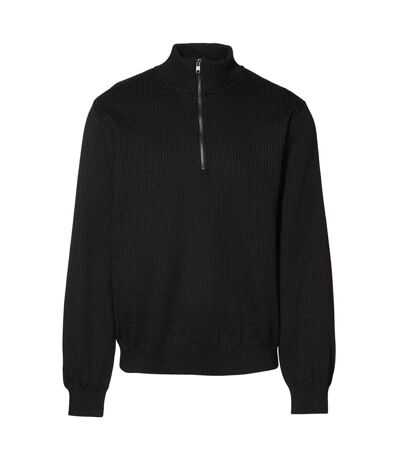 ID Mens Knitted Half Zip Pullover Fleece (Black)