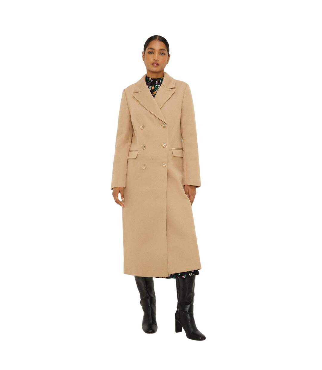 Womens/ladies maxi double-breasted coat camel Dorothy Perkins-1