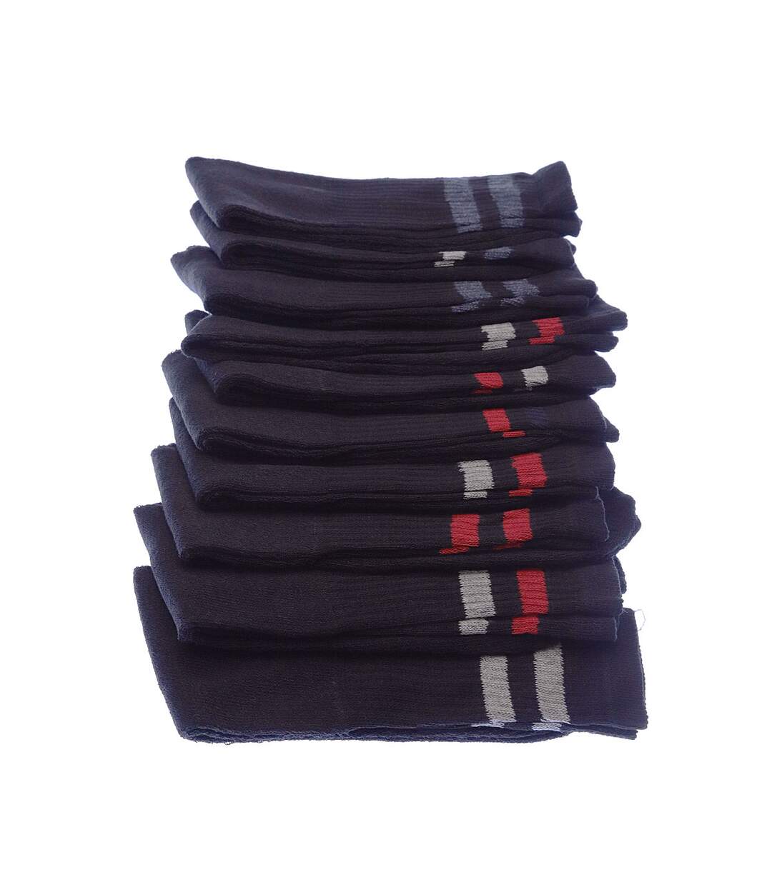 Chaussette Niveau mollet - Lot de 10 - Semelle bouclette - Rayures - Multisport - Epaisse - Coton - Noir