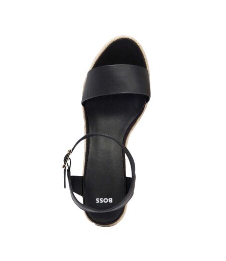 Womens/ladies Maderia Leather Wedge Sandals Black Boss
