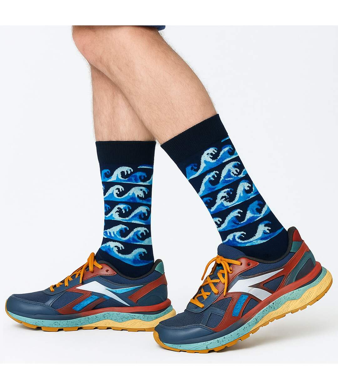 1 Pack Mens & Ladies Cotton Blue Waves Design Socks-3