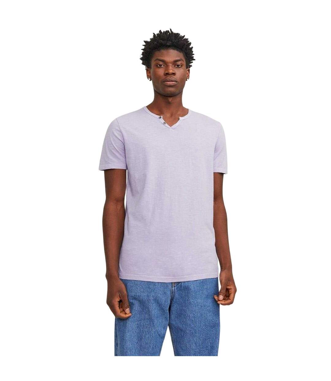 Mens Split Neck Short-sleeved T-shirt Purple Rose Jack And Jones-1