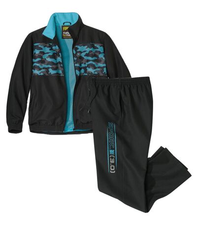 Men's Microfibre Tracksuit - Black Turquoise