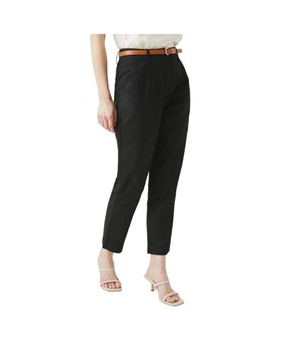 Womens/ladies belted belt slim trousers black Maine