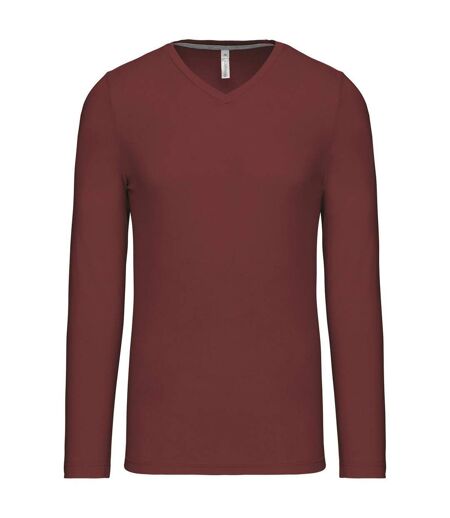 T-shirt manches longues col V - K358 - rouge vin - homme