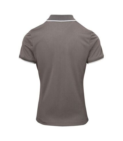 Premier Womens/Ladies Contrast Coolchecker Polo Shirt (Dark Gray/Silver)