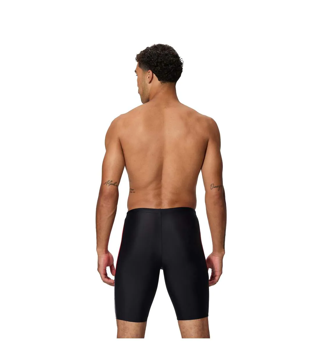 Mens Colour Block Logo Jammer Shorts Black Red Speedo-4