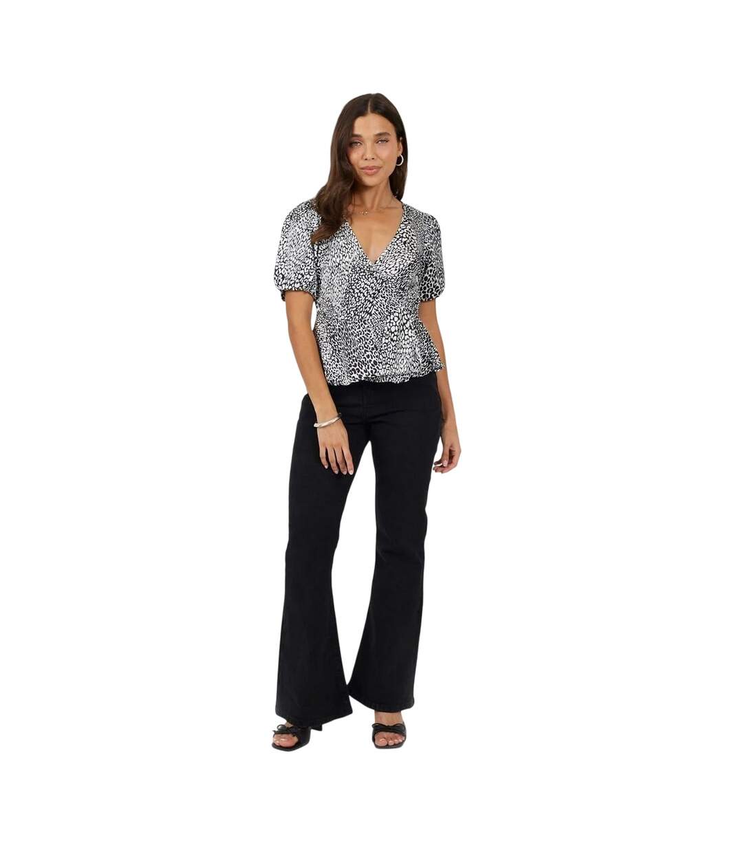 Haut Portefeuille Manches Bouffantes Femme Noir Blanc Brave Soul-4