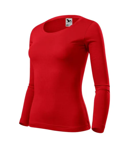 Womens/ladies Fitted Long-sleeved T-shirt Red Malfini