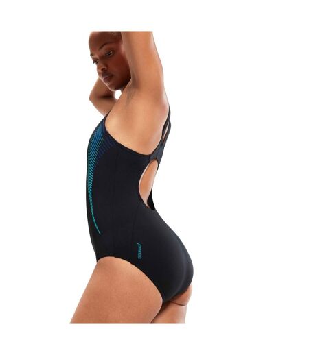 Speedo Womens/Ladies Placement Panel One Piece Bathing Suit (Black/Aqua) - UTRD3086