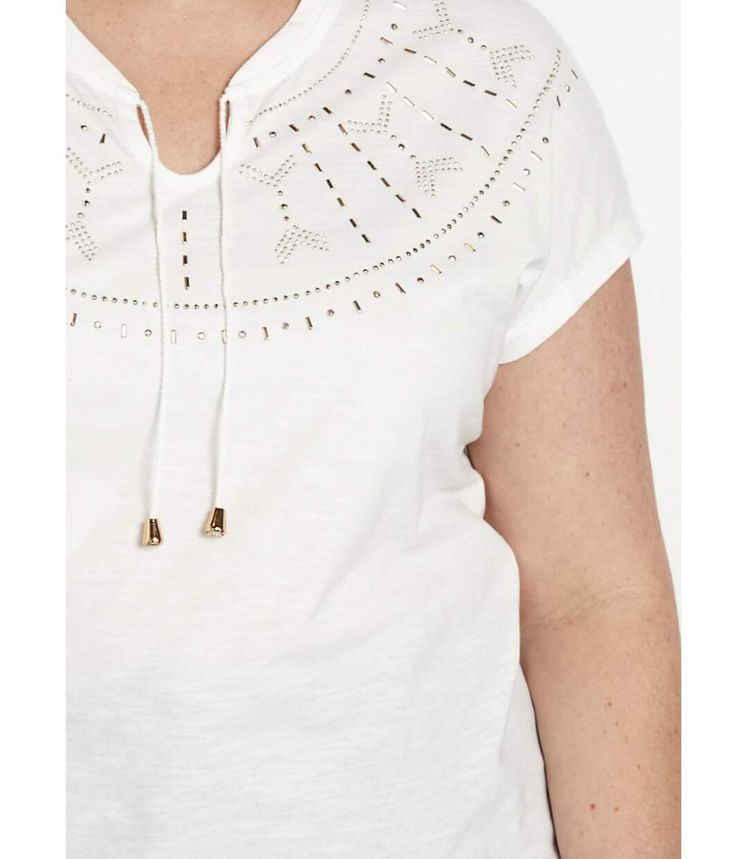T-shirt court uni clouté maille flammée-4