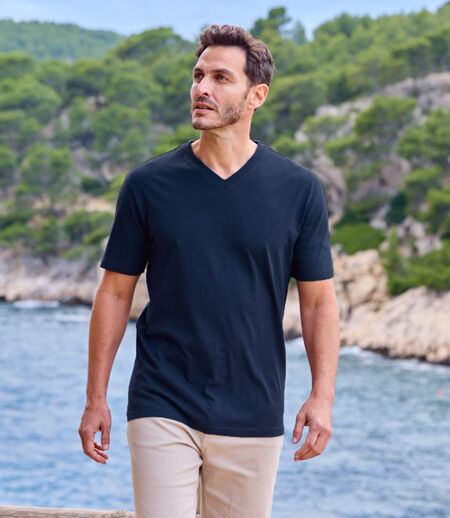 Pack of 4 Men's Plain V-Neck T-Shirts - Black White