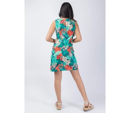 Robe courte sans manches coton femme CHRISTINA motif feuillage Coton Du Monde