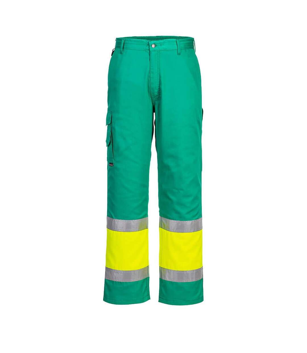 Mens contrast hi-vis work trousers yellow/teal Portwest-1