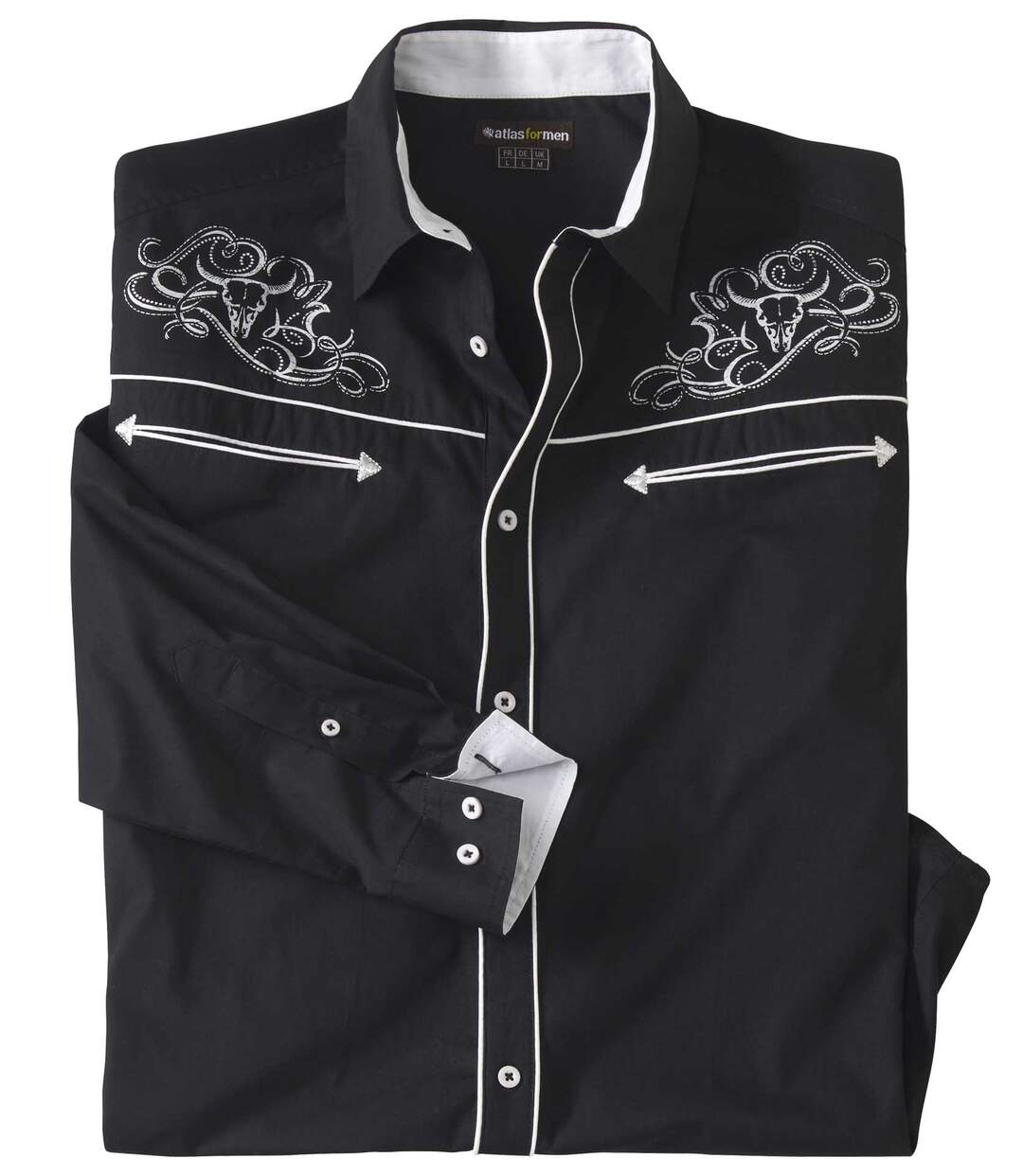 Men's Black Western-Style Poplin Shirt-3