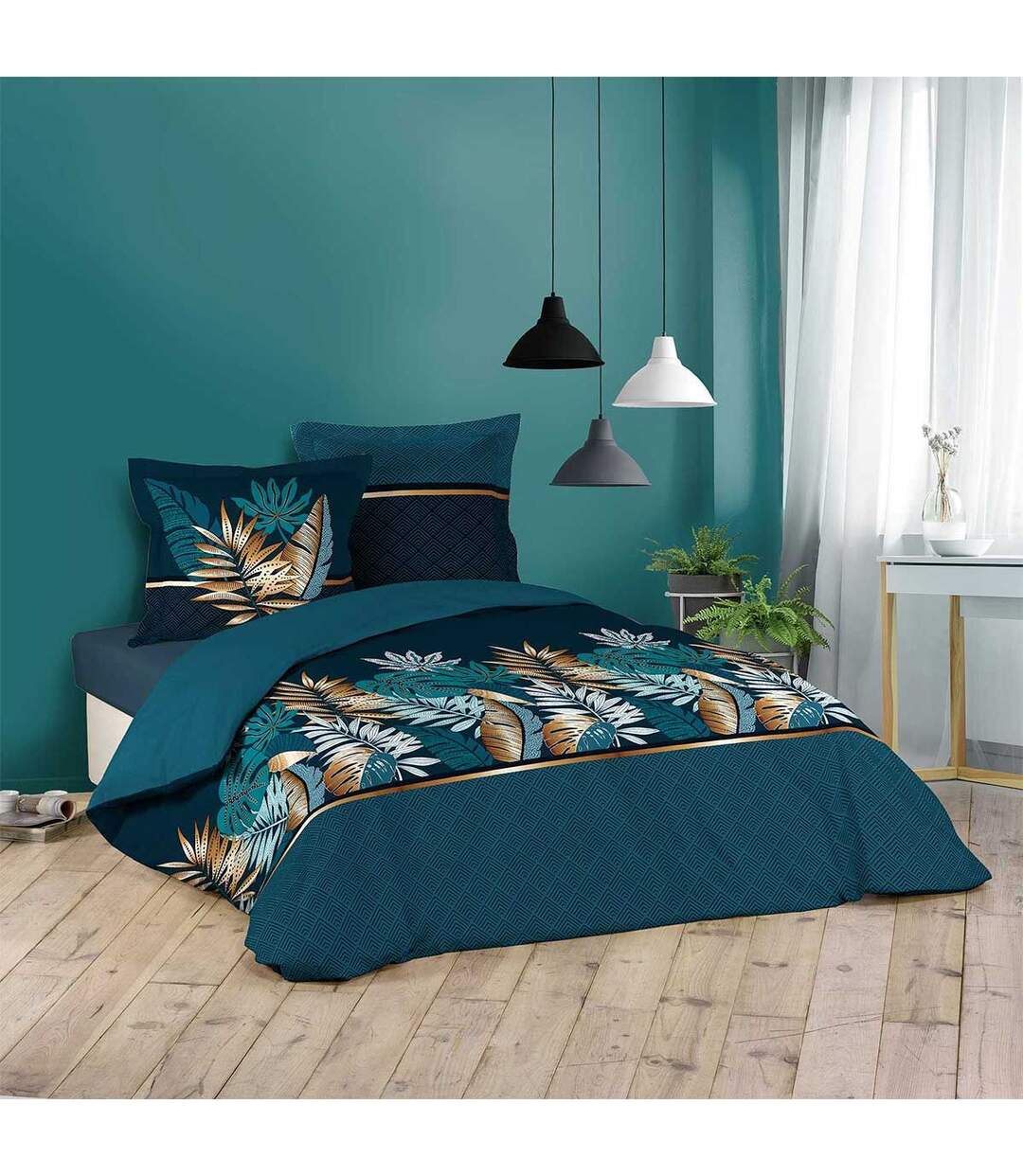 Parure de Lit 3 Pièces Alianor 240x220cm Bleu-1