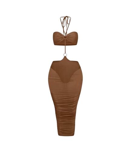 Robe Moulante Motif/style Mi-longue Femme Marron Honeyz